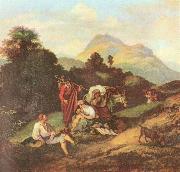 Adrian Ludwig Richter Italienische Landschaft mit ruhenden Wandersleuten oil painting